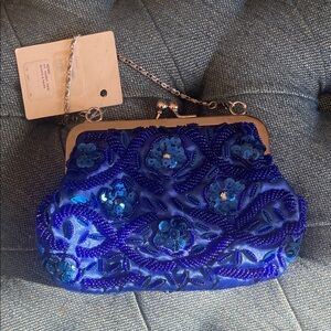 Elegant Blue Beaded Clutch